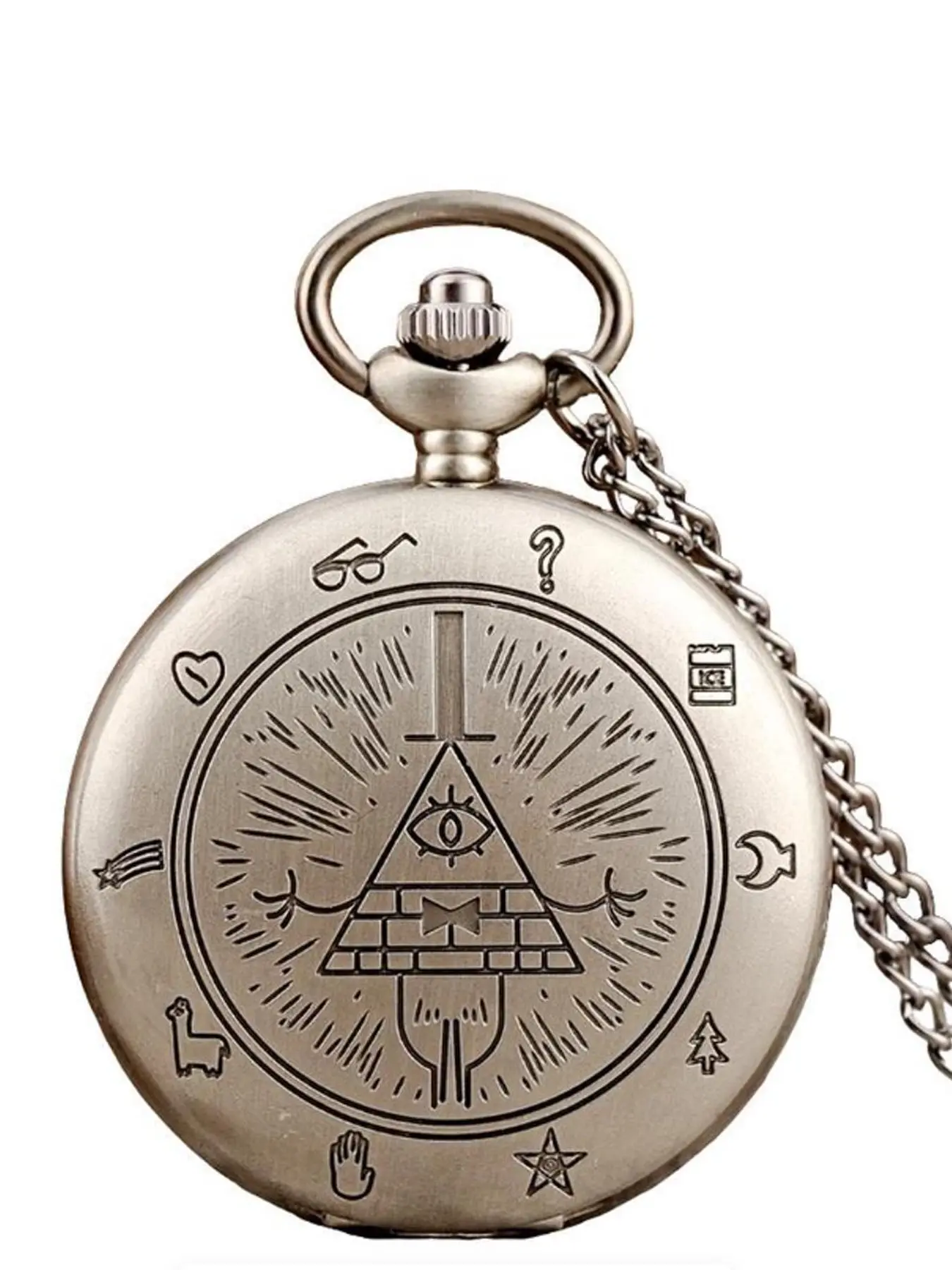 Vintage Bronze Color Quartz Pocket Watch with Classic Round Dial Necklace Pendant, Unisex Decorative Chain Jewelry, Round Alloy Case, Unique Currency Code Design