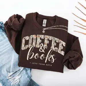 Coffee & Books Sweatshirt, Cute Book Lover Shirt, Book Club Shirt, Cozy Reader Gift, Teacher Back to School Graphic Crewneck Pullover Top