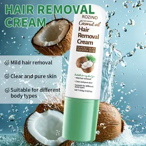 ROZINO Mess-Free Hair Removal Cream with Built-in Applicator, Gentle Coconut Oil Depilatory for Body & Sensitive Areas, 100g