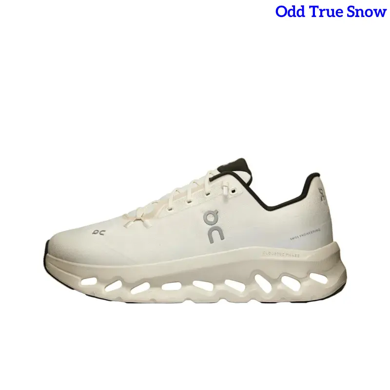 Low Top Off White Minimal Road Running Sneakers Smooth Light Fabric Upper Big Hollow Wave Cushion Thick Midsole Shock Absorbing Quick Tie Laces Unisex Travel Jogging Urban Daily Athletic Footwear