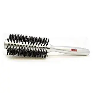 ALPHA NEW YORK Professional Round Hair Brush Natural Boar Bristle Round Brush in Silver with Lightweight Ash Wood Handle, Seamless Construction