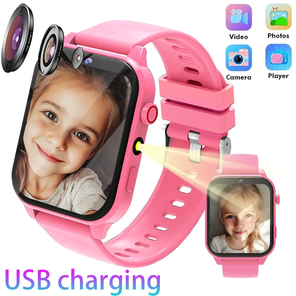 2026 New Kids' Smart Wristwatch - Metal-Enhanced Wearable Device, Full Touch Screen, 18 Games, Camera, 13 Customizable Alarms, Step Counter, Timer, Calculator, Calendar, Silicone Band, USB Charging, PC-Compatible Birthday/Party Gift for Boys & Girls, Smar