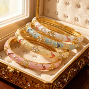 Vintage Enamel Bangle! Artificial Zircon Elegant All-Season Women's Gift Jewelry