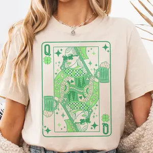 St. Patrick's Day Lady Luck Tee Queen of Clover Green Tshirt St Patricks Lucky Irish Top Womens St. Pattys Party Top