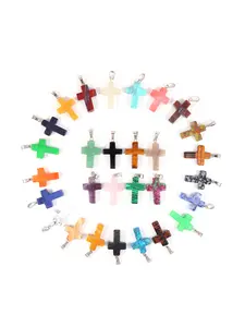 5/10/20pcs Mixed Color Random Cross Pendant, Natural Stone Jewelry Decorations, Unique Hanging Ornaments for Home & Office