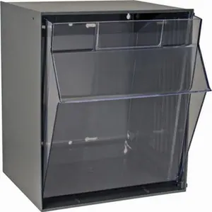 Quantum Storage Systems QTB 301 Single Compartment Gray Small Parts Tip-Out Stacking Bin Organizer Boxes, Polystyrene Frame, 11.8125in Wide x 13.875in High x 11.875in Deep