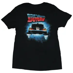 Back to the Future Movie DeLorean OutATime Black Unisex T-Shirt One Side Print, Comfort Cotton, Casual Style, Short Sleeve Crew Neck Tee Gift