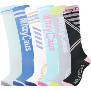 MhzyCaus 6 Pack Women Compression Socks Everyday Durable Support Socks Breathable Comfortable Stretch Fit Socks for Walking Work Travel Daily Use Long Wear Comfort