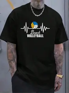 100% Cotton Beach Volleyball Gifts Beach Volleyball Heartbeat T-Shirt Women's Men's Graphic Tee Crew Neck summer vacation Tops