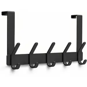 Over The Door Hooks Hanger with 7" Arms for Hanging Heavy Coats, Towel, J7U, Perfectly Fits US Standard 1 3/8-inch Doors, Towel Rack Bathroom Organizer Holder, Rustproof, Matte Black