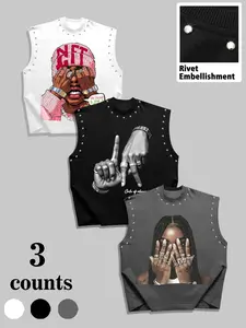 Summer Men's Casual Sleeveless Tank Top 3-Pack, Unique Portrait Finger Print, Ideal for Outdoor Activities, Versatile Daily Wear