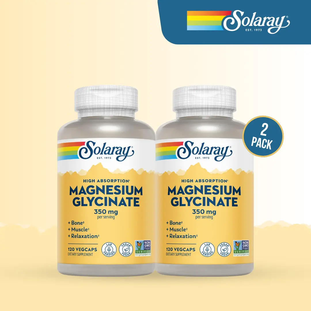 Solaray Magnesium Glycinate 350mg 2-Pack — Chelated Magnesium for Sleep, Muscle & Recovery Routine (60-Day Supply)