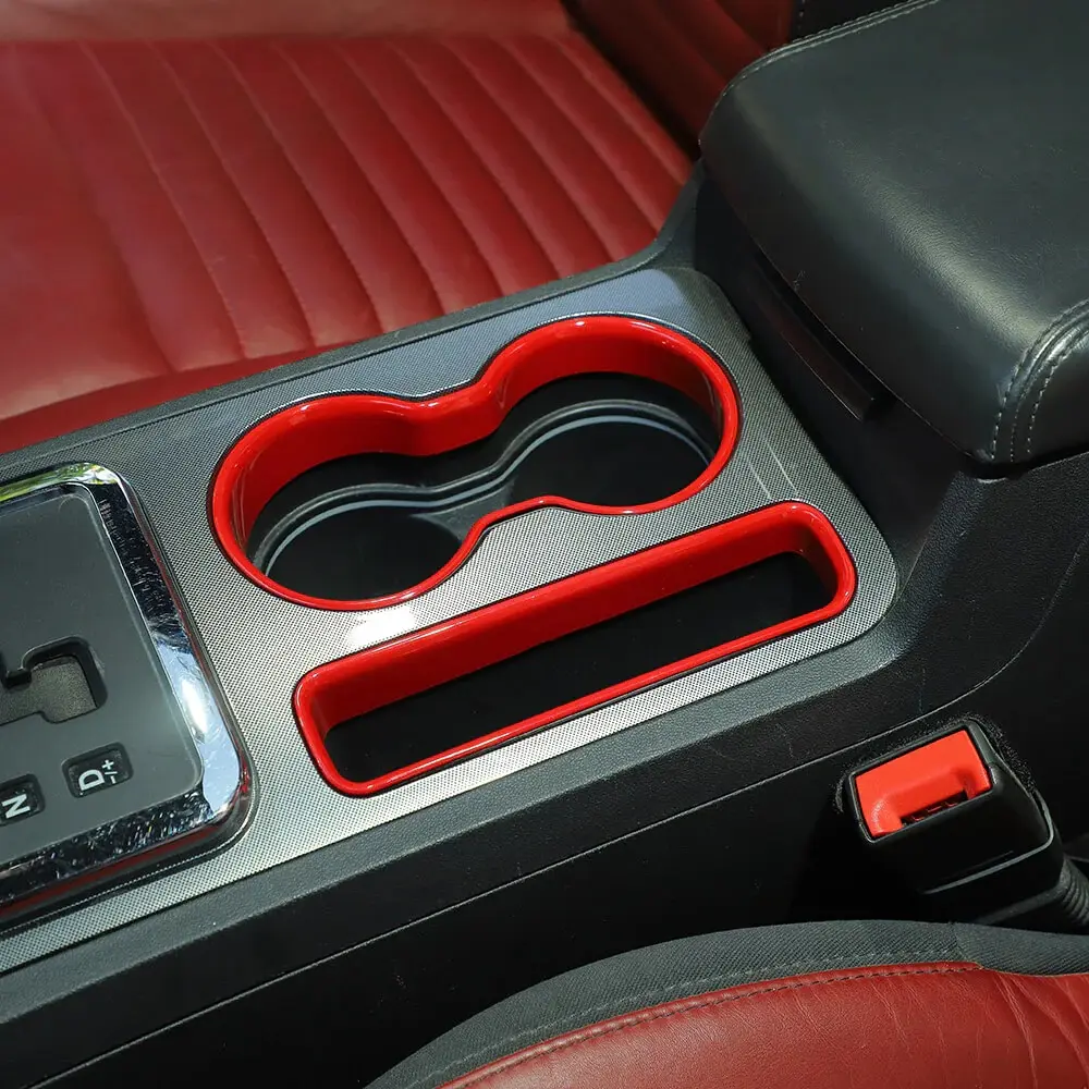 2-Piece Self-Adhesive UV-Resistant Gear Shift Cup Holder Trim Cover for Dodge Challenger 2009-2014, Car Interior Kit, DIY Install Decoration Accessory