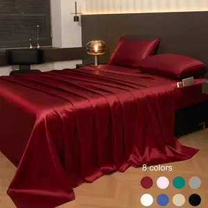 Solid Color Silky Satin Bedding Set, 4 Counts/set Including 1 Count Bedspread & 1 Count Fitted Sheet & 2 Counts Pillowcase, Bedding Supplies for Home Bedroom Hotel