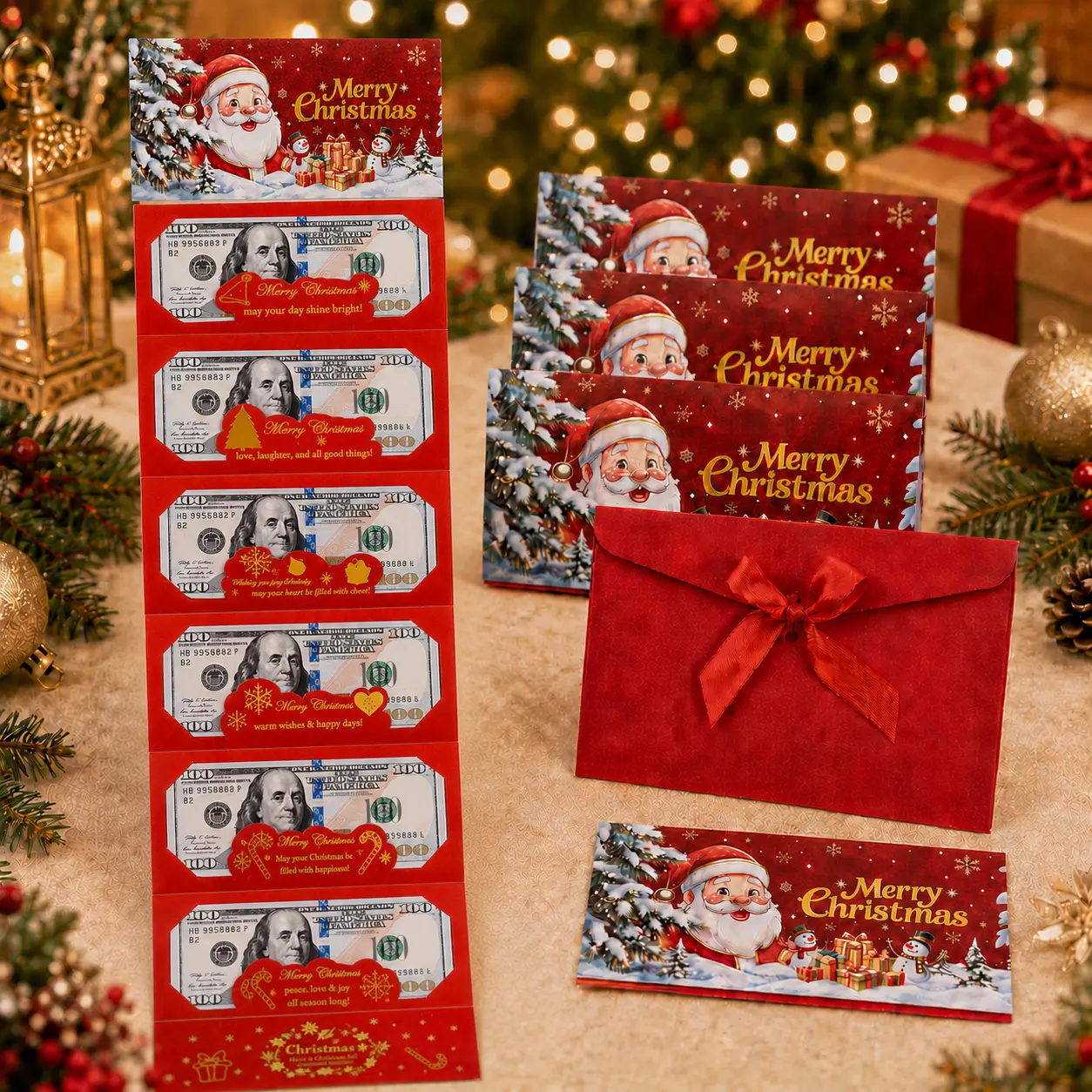 4/2 Pcs Christmas Money Envelope for Cash, Creative Folding Money Holder with 6 Slots, Luxury Paper Cash Gift Card Holder, DIY Holiday Money Gift Envelope for Xmas, Women Men Girls Boys Mom Dad