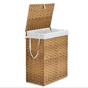 Laundry Hamper with Lid, 90L Clothes Hamper with Removable Liner Bags, Synthetic Rattan Laundry Basket for Clothes Toys in Bathroom Bedroom