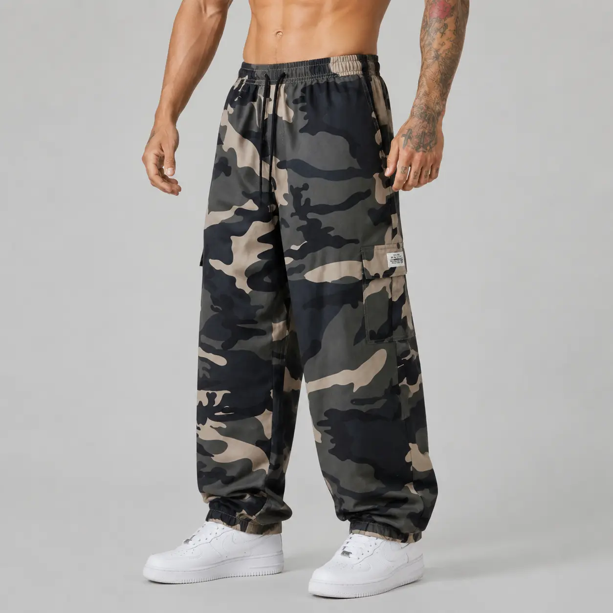 Men's Camo Cargo Jogger Pants Loose Fit Tactical Streetwear Pants Elastic Waist Casual Workwear Trousers