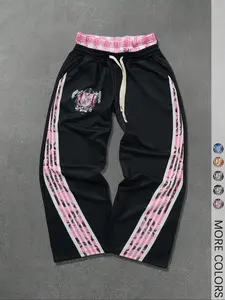 Men's Side Stripe Double Waisted Drawstring Waist Loose Wide Leg Sport Sweatpants Streetwear Pants Men Street Wear Pants, Graphic Sweats, For Rave