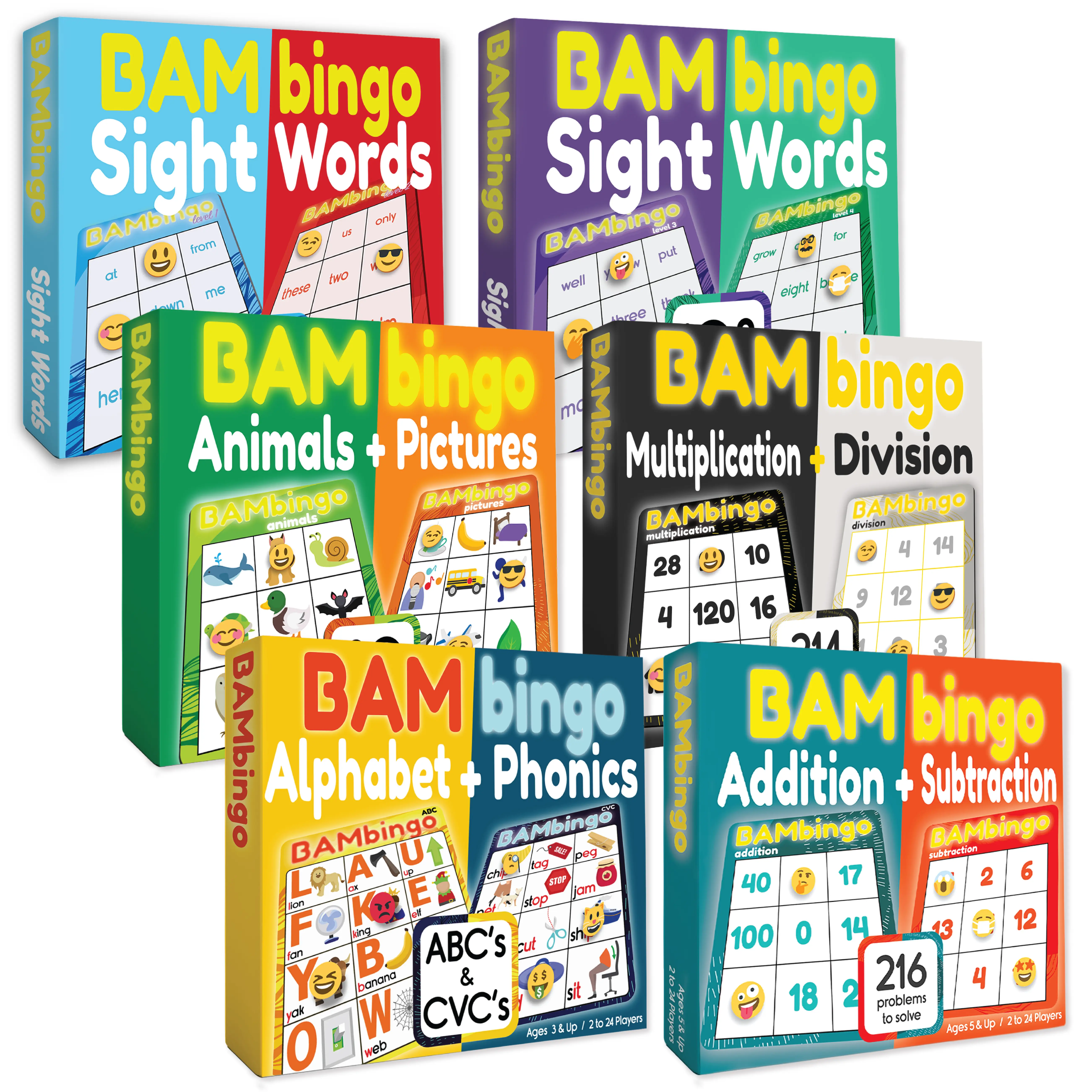 The Bambino Tree Educational Bingo Games - Flash Card Matching Learning Games for Kindergarten to 4th Grade - Alphabet, Phonics, Sight Words, Math and