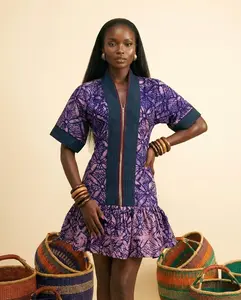 Ericham Adire Mini Bubu Dress - Aso-Oke Trim