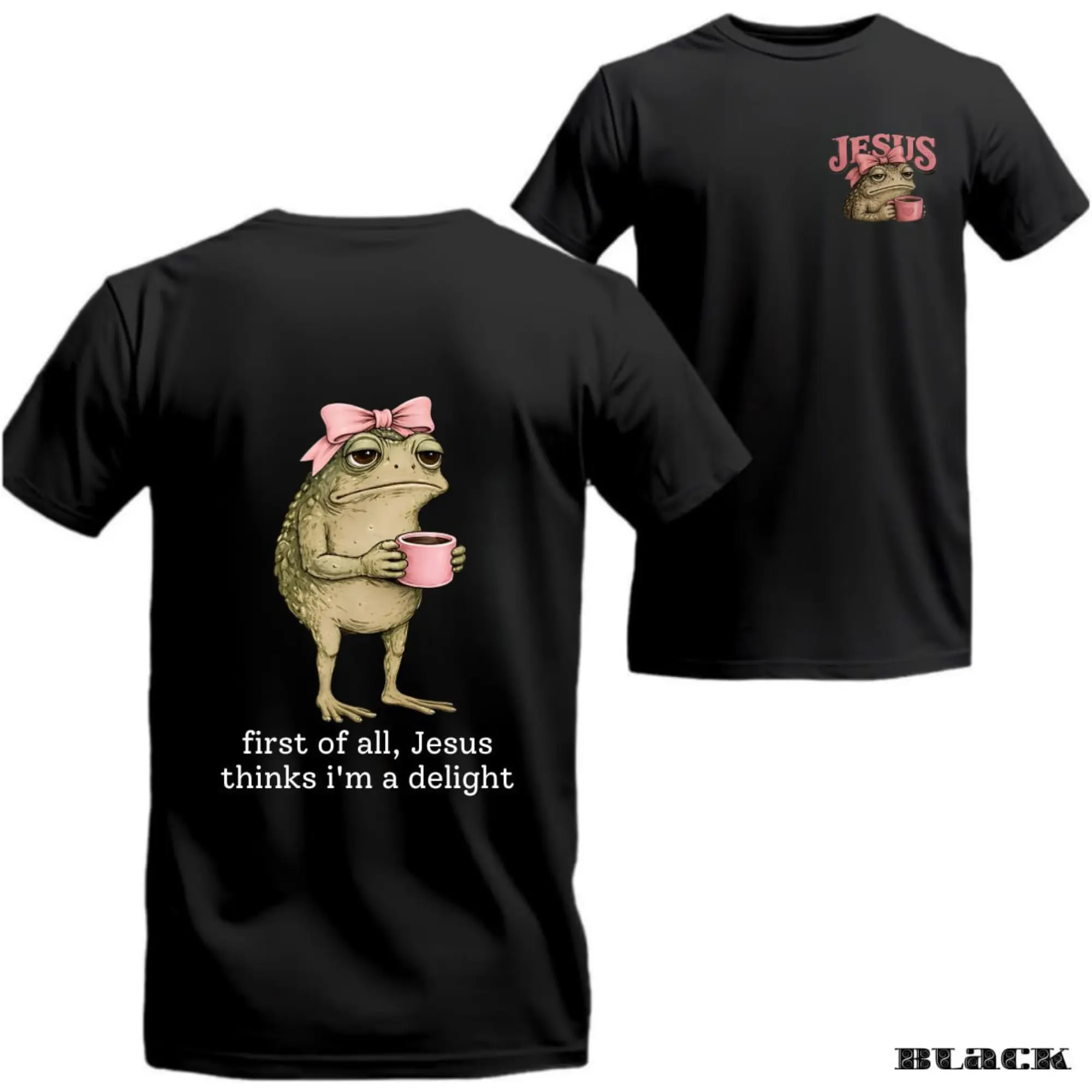 Unisex Shortsleeve T-Shirt with Ribbed Collar, Funny 'Jesus Thinks I'm a Delight' Frog Graphic, Oversized Christian Humor Gift