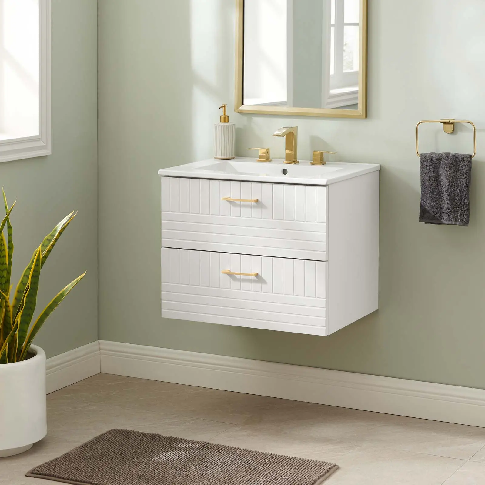 Modway Daybreak 24" White Modern Contemporary Bathroom Vanity with Drawer Cabinet, Ceramic Sink Basin, Assembly Required Home Improvement Bathroom Fixture Set