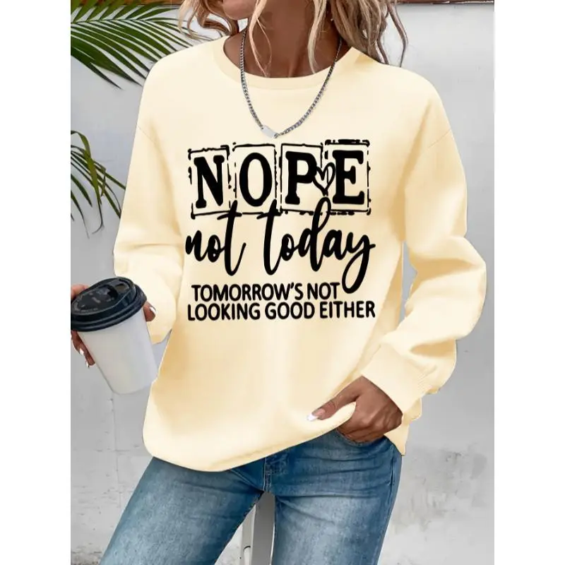 Women's clothing Women's "NOPE NOT TODAY" Motivational Letter Print Crew Neck Sweatshirt - Vibrant Pink Casual Pullover with Distressed Font,/Fall Machine-Washable Top Everyday Confidence, Relaxed Fit Clothing, Fashion Statement