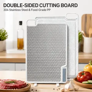 304 Stainless Steel & Food-Grade PP Double-Sided Durable Chopping Board - Built-in Sharpener, Non-Toxic, Space-Saving Self-Standing, Non-Slip Stable Kitchen Prep Surface (Food-Grade Chopping Board for Kitchen Use)