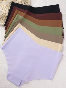 Women 7 Colors Pack High Waist Plus Size Ice Silk Panties Seamless Stretchy High Elasticity Underwear