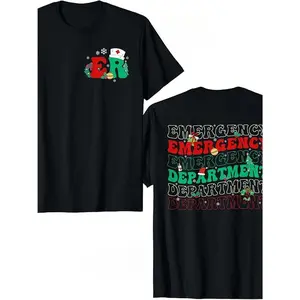 Delivered after Christmas-Men's Retro Christmas ER Nurse Tee, Double-Sided Festive Design, Cotton Short Sleeve Black Shirt, Fashion Emergency Department & Casual Wear