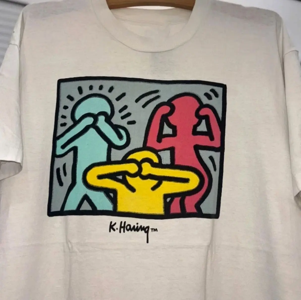 Vtg Keith Haring Singer Short Sleeve Unisex White T- Shirt All Size S-5XL MO515 Q