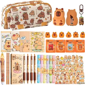 Cute Capybara Pencil Case  Set, Includes Pencil Case,Capybara Ball-Point Pen,Color pen,Eraser,Bookmark,Mini notebook,Pencil sharpener,Stickers,.