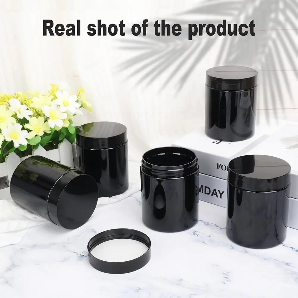 Set of 6 Storage Bottles 250ML with Inner Lids, Thick Light-Proof Plastic Canister Jar, Dual-Layer Sealed Round Containers, Airtight Reusable Containers, Kitchen Plastic Storage Canisters Set
