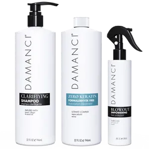 Damanci Instant Revival Kit - Clarifying Shampoo 32 oz, Zero Keratin Treatment 32 oz, Blowout Spray 8 oz for Healthy Moisture and Vitality