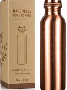 Copper Water Bottle - 34oz Smooth Design - A Handcrafted Ayurvedic Pure Copper Vessel For Drinking - Drink More Water, Lower Your Sugar Intake And Enjoy The Health Benefits