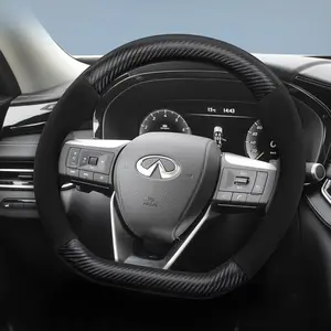 Suitable for Infiniti Automotive, carbon fiber textured leather and suede steering wheel covers accessories, ultra-thin and non-slip, fit for Q50, G37, FX35, G35, Q45, QX50, QX60, QX70, EX25, Q30, QX80, QX30, Q40, Q60, Q70 and other models