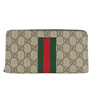 Pre-owned GUCCI Canvas Small Leather Goods GG Supreme Long Zip Around Wallet