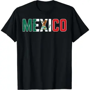 Men's Cotton Short-Sleeve Round Neck Oversized T-Shirt - Soft, Breathable, Loose Fabric, Mexico Graphic Print, Mexican Flag Green White Red Accents, Streetwear Trendy Casual Summer Tops, Shortsleeve