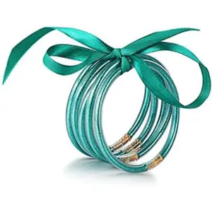 Sparkling Jelly Soft Silicone Bangle Bracelet Set for Women Stacking Geometric Round Glitter Bracelet Layered Bling Jewelry Birthday Gift