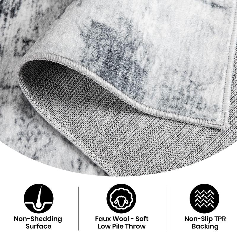 Abstract Faux Cashmere Area Rug, Washable Rug With Non-Slip Backing, Low Pile Area Rug Carpet For Living Room Bedroom Dining Room, Grey, Khaki, Blue, 4x6, 5x7, 6x9, 8x10, 9x12 Feet