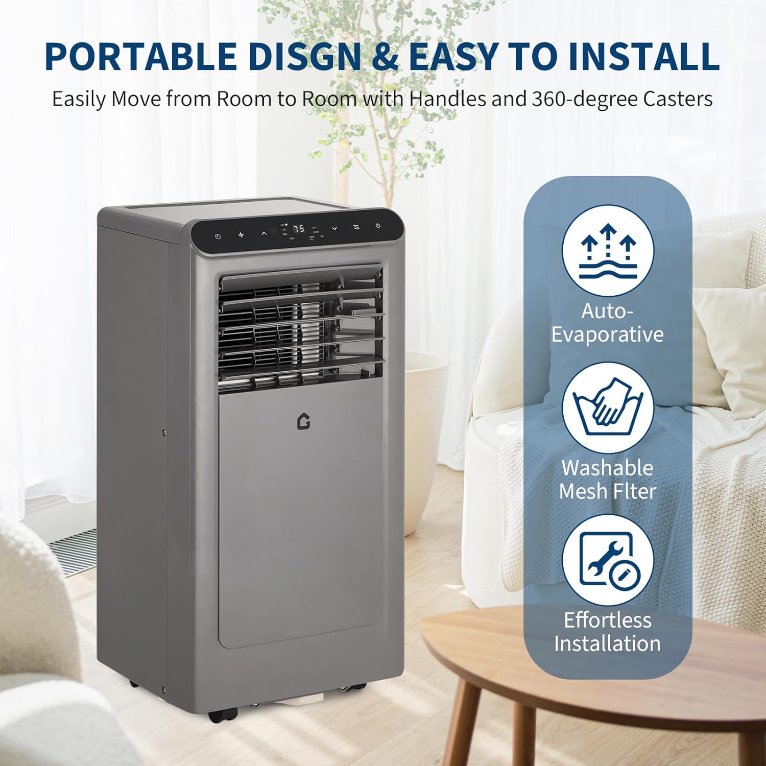 Garvee 10000 BTU Portable Air Conditioners, 4-In-1 Portable AC Unit for Rooms Up to 350 Sq. Ft, Dehumidifier, Fan, Energy Saving, Remote Control, 24 Hour Timer, Sleep Mode, for Bedroom/Office
