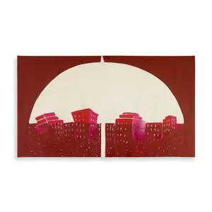 360 Stand Modern Rectangular Tablecloth - 58x102 in. Stainproof Large Red City Under Umbrella Design, for Outdoor Patio Furniture, Dining Tables, Indoor & Outdoor Decor, Indoor-Outdoor Tablecloths