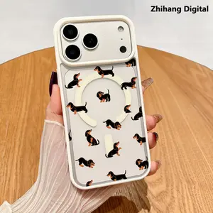 Creative Minimalist Dachshund Pattern Premium Magnetic Phone Cases for iPhone 17 Air 16 Plus 15 14 Pro Max 13 12 11 Smartphone Shockproof Protection Acrylic Cover Cellphone Protective magsafe magnetic case Resistance Casing