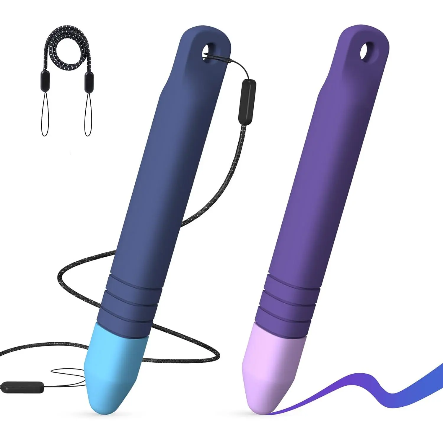 P-KSP03    Kid-Friendly Stylus Pens for Touch Screens with Tethers -  Anti-Rolling Tablet Stylus 2 Pack for Kids, Compatible with iPad, iPhone, Tablets, Kindle and All Touch Screen Devices (Blue+Purple)