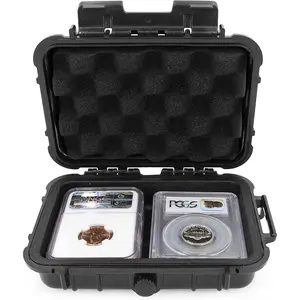 CASEMATIX Graded Coin Case Compatible with 4 PCGS or NGC Coin Slabs Waterproof Storage Box with Impact Absorbing Foam Organizer Plastic Crushproof Protection