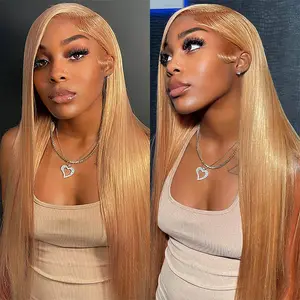 27# Honey Blonde Lace Front Human Hair Wigs 13X6 HD Pre Plucked Lace Frontal Human Hair Wigs Natural Hairline For Women