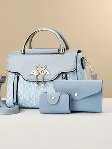 Women's Floral Print Small Satchel Bag Set, 3 Piece Handbag and Shoulder Bag, Casual PU Material, Perfect for Shopping and Gifts, Handbag Wallet Set