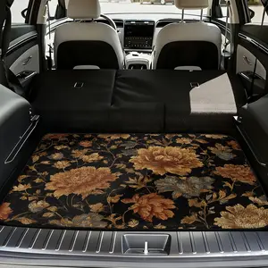 1pc, Universal Vehicle Cargo Mat with Golden Floral Bloom illustration, trunk liner for SUV, sedan, or wagon, great for family trips, grocery shopping, pet-friendly travel, and vehicle interior styling | Auto Boot Liner