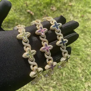 [Seraphina]  gold vacuum-plated copper bracelet with 5A+ colored zircon dopamine four-leaf clover design, Mexican and miniature style, belonging to luxury jewelry, suitable for everyday wear, fashionable.