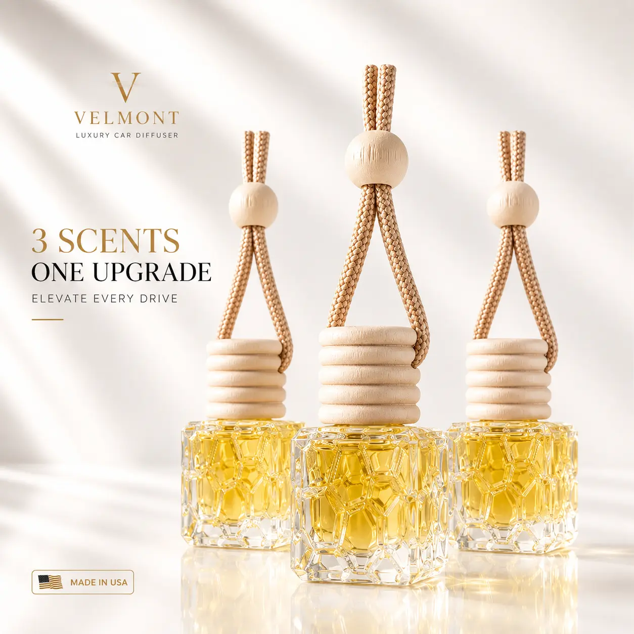 3-Pack VELMONT Bundle Crystal Car Air Freshener – Premium Essential Oil-Infused Hanging Car Diffuser, Long-Lasting Luxury Fragrance & Odor Eliminator for Car Interior Accessories